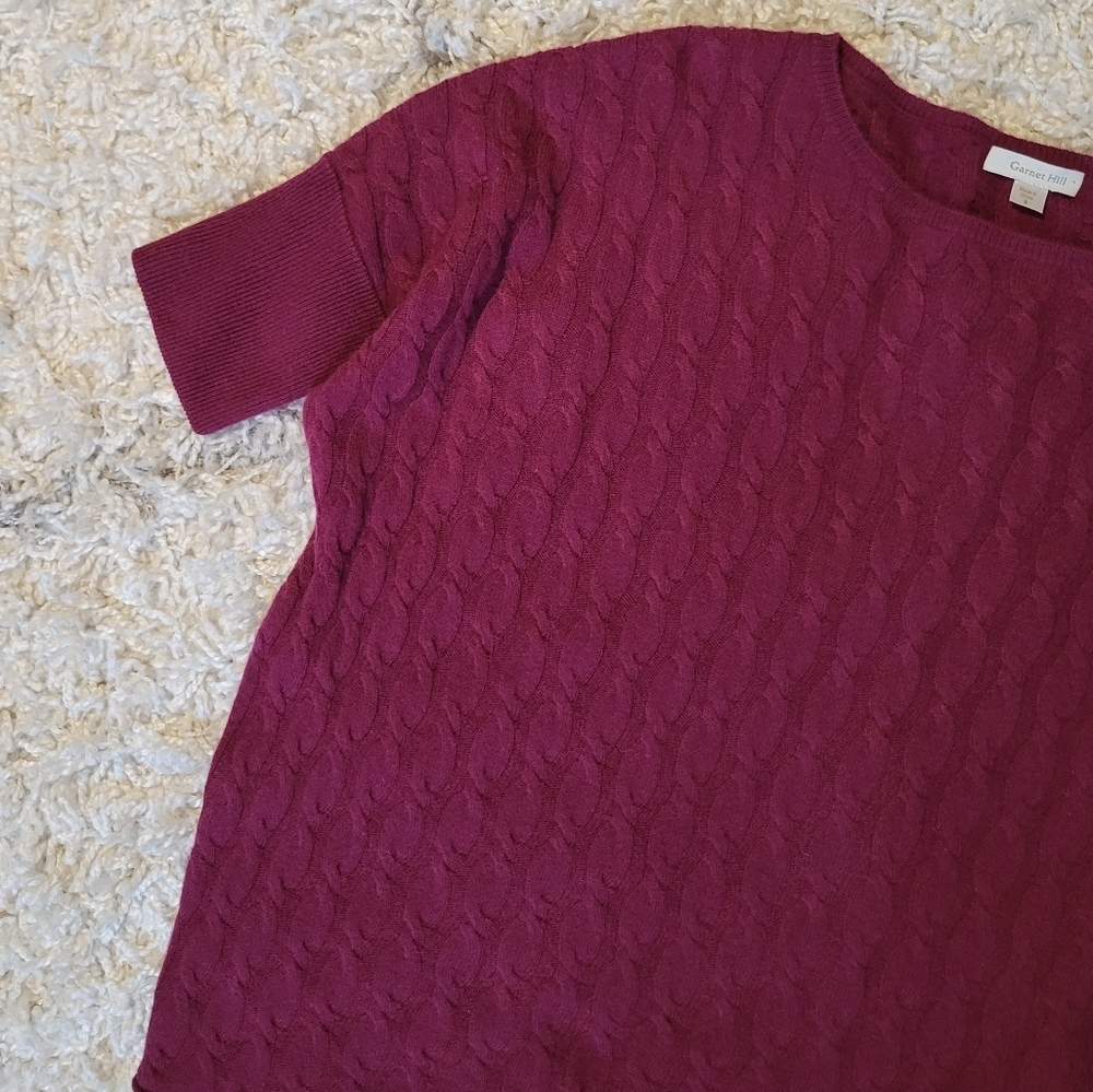Garnet Hill wine colored cable knit 100% cashmere dolman sleeve sweater